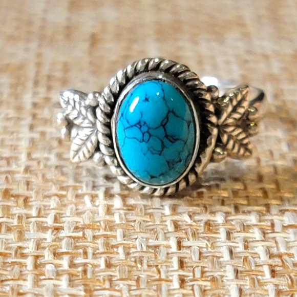Native Jewelry - Native Turquoise Gemstone Ring Size 6.5 Sterling Silver Boho Jewelry